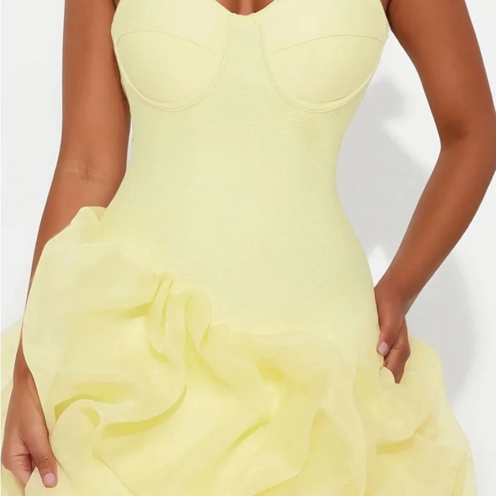 Asymmetrical Bandage Mini Dress - Yellow